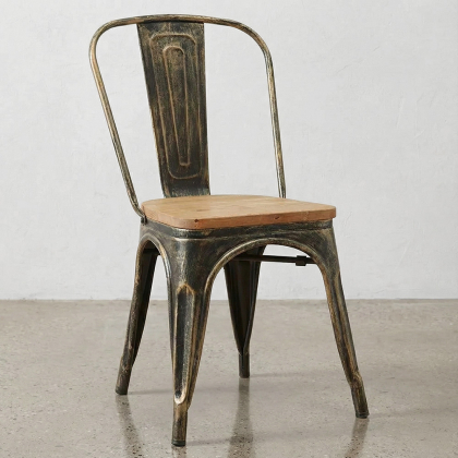 Buy Dining Chair Bistrot Metalix Industrial Metal and Light Wood - New Edition Metallic bronze 60123 with a guarantee 