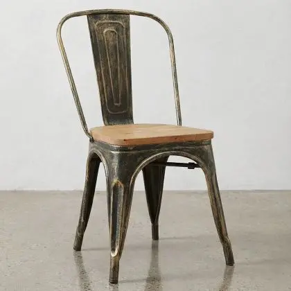 Buy Dining Chair Bistrot Metalix Industrial Metal and Light Wood - New Edition Metallic bronze 60123 - prices 