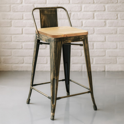 Buy Bar Stool with Backrest - Industrial Design - Wood & Steel - 60cm - New Edition - Metalix Metallic bronze 60125 - in the EU 