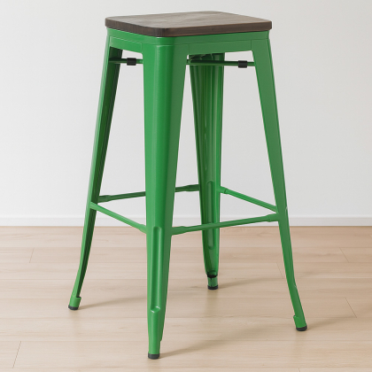 Buy Bar Stool - Industrial Design - Wood & Steel - 76 cm - New Edition- Metalix Green 60137 - prices 