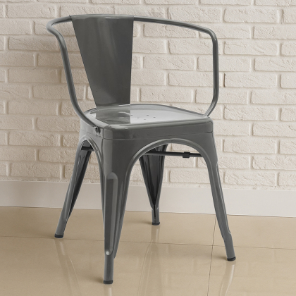 Buy Dining Chair with armrest Bistrot Metalix industrial Metal - New Edition Dark grey 60140 in the Europe 
