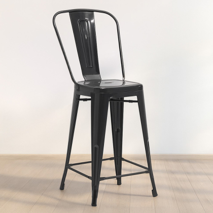Buy Bar Stool with Backrest - Industrial Design - 60cm - New Edition - Metalix Black 60146 in the Europe 