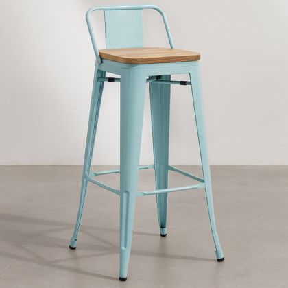 Buy Bar Stool with Backrest - Industrial Design - Wood & Steel - 76cm - New Edition - Metalix Light blue 60152 - prices 