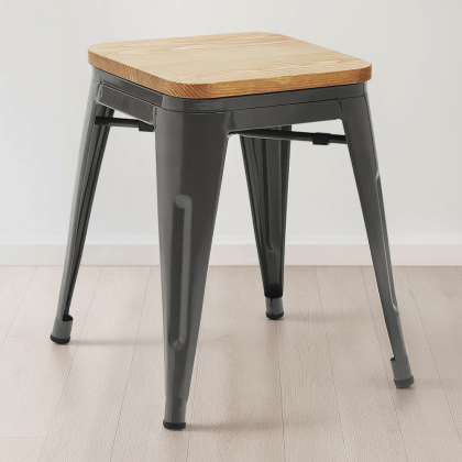 Buy Industrial Design Bar Stool - Wood & Steel - 45cm - New Edition - Metalix Light grey 60153 with a guarantee 