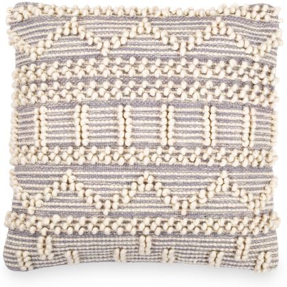 Buy Square Cushion in Boho Bali Style, Cotton & Wool cover + filling - Mirenva Grey 60194 home delivery 