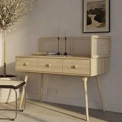 Buy Desk in Cannage Style, Mango and Oak - Maya Natural wood 60348 in the Europe 