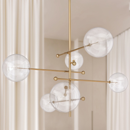 Buy Pendant lamp, globe chandelier, metal and glass - Parka Gold 60393 in the Europe 