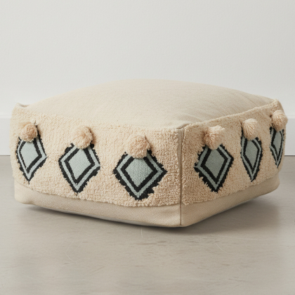 Buy Pouffe Boho Bali , Square in Cotton - Iris Bali Cream 60245 home delivery 