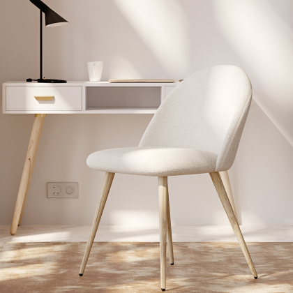 Buy Dining Chair - Upholstered in Bouclé Fabric - Scandinavian Design - Bennett White 60460 - in the EU 