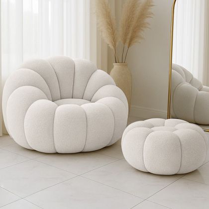 Buy Upholstered Armchair with Ottoman - White Boucle - Calera White 60542 in the Europe