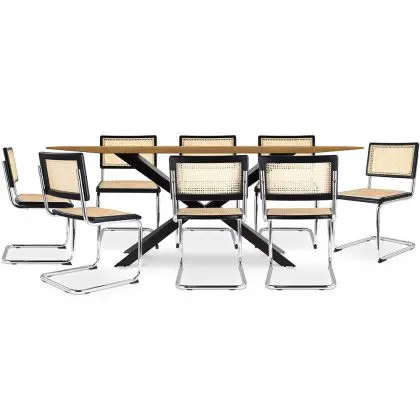 Buy Pack Industrial Wooden Table (220cm) & 8 Rattan Mesh Chairs - Lia Natural 60562 with a guarantee 