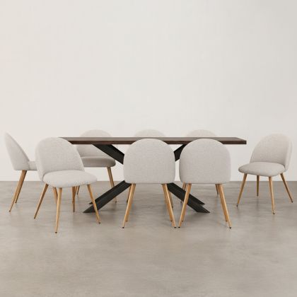 Buy Pack Industrial Wooden Table (200cm) & 8 Bouclé Upholstered Chairs - Bennett White 60576 at MyFaktory 