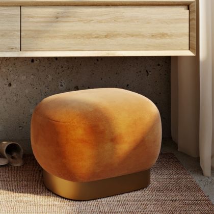 Buy Pouf Luxury Home Foot Rest - Velvet and Metal - Premium Orange 60552 in the Europe 