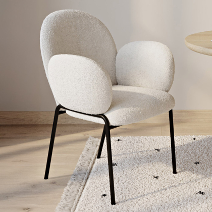 Buy Dining Chair with Armrests - Bouclé Fabric Upholstery - Toler White 60626 home delivery 