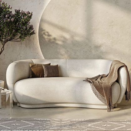 Buy Curved Sofa - 3 Seater - Boucle Fabric - Onda White 60628 - in the EU 