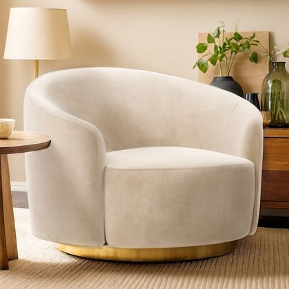 Buy Curved Design Armchair - Upholstered in Velvet - Treya White 60647 at MyFaktory