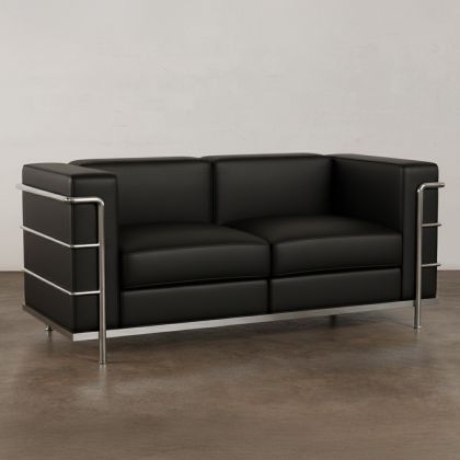 Buy 2-Seater Sofa - Upholstered in Vegan Leather - Bour Black 60658 in the Europe 