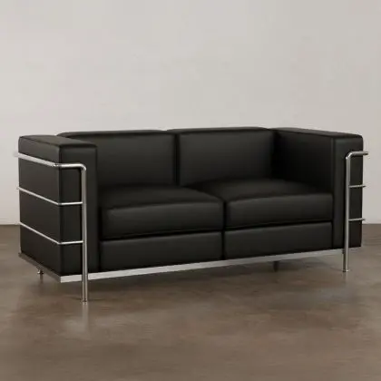 Buy 2-Seater Sofa - Upholstered in Vegan Leather - Bour Black 60658 in the Europe 