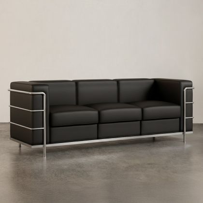 Buy 3-Seater Sofa - Upholstered in Vegan Leather - Bour Black 60659 - prices 