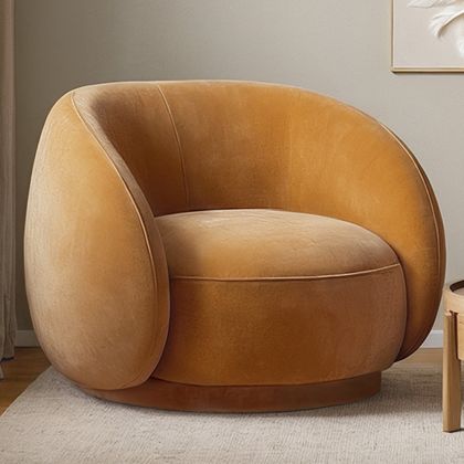 Buy Curved Velvet Upholstered Armchair - William Mustard 60692 at MyFaktory