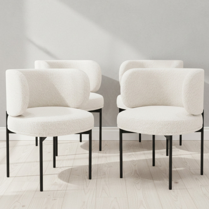 Buy Pack of 4 - Dining Chair - Upholstered in Bouclé Fabric - Calibri White 61008 in the Europe 