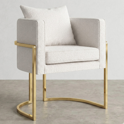 Buy Dining Chair - With armrests - Upholstered in Bouclé Fabric - Vittoria White 61010 at MyFaktory 