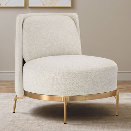 Buy Designer Armchair - Upholstered in Bouclé Fabric - Sabah White 61015 home delivery