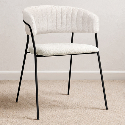 Buy Dining chair - Upholstered in Bouclé Fabric - Lona White 61149 in the Europe 