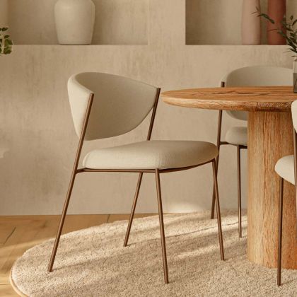 Buy Dining chair - Upholstered in Bouclé Fabric - Vara White 61150 with a guarantee