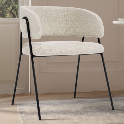Buy Dining chair - Upholstered in Bouclé Fabric - Manar White 61153 in the Europe 