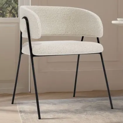 Buy Dining chair - Upholstered in Bouclé Fabric - Manar White 61153 in the Europe 
