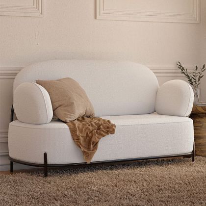 Buy 2/3-Seater Sofa - Upholstered in Bouclé Fabric - Munum White 61155 home delivery 