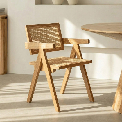 Buy Dining Chair in Cane Rattan - with Armrests - Leru Natural wood 61162 in the Europe 