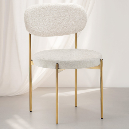 Buy Dining Chair - Upholstered in Bouclé Fabric - Ara White 61165 - in the EU 