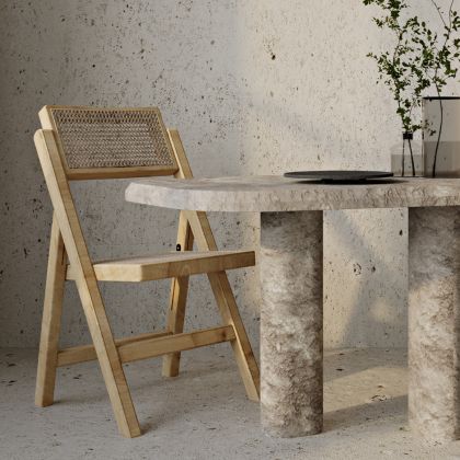Buy Folding Wooden Rattan Dining Chair -Bama Natural wood 61157 home delivery