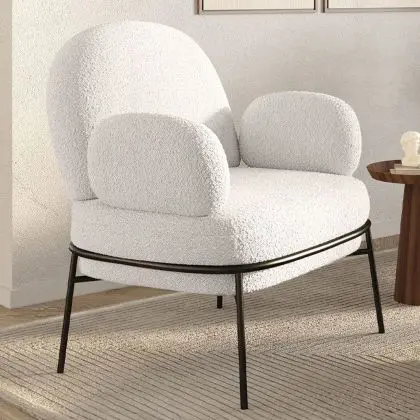 Buy Designer Armchair - Upholstered in Bouclé Fabric - Hedar White 61223 - in the EU 