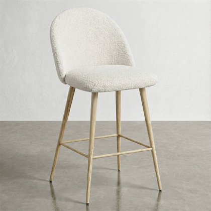 Buy Stool Upholstered in Bouclé Fabric - Scandinavian Design - 66cm - Bennett White 61285 in the Europe 