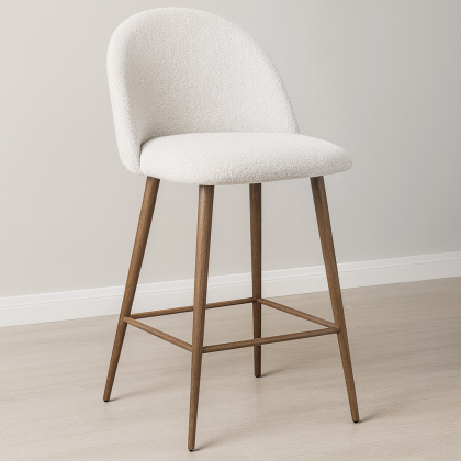Buy Stool Upholstered in Bouclé Fabric - Scandinavian Design - 66cm - Bennett White 61286 home delivery 