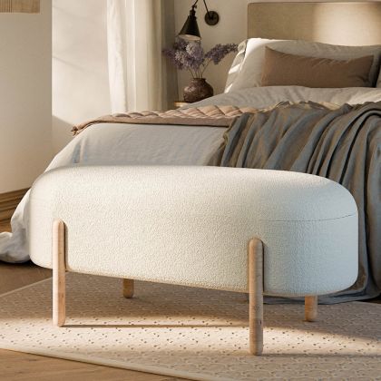 Buy Upholstered Bouclé Bench - Round White 61250 in the Europe