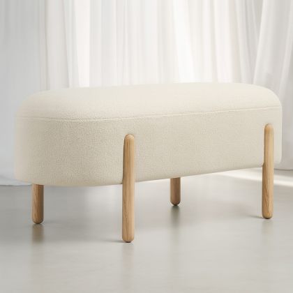 Buy Upholstered Bouclé Bench - Round White 61250 with a guarantee