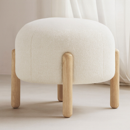 Buy Low Stool Upholstered in Bouclé - Round White 61251 with a guarantee 