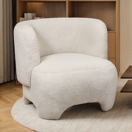 Buy  Upholstered Armchair - Bouclé Fabric Lounge Chair - Janko White 61296 - in the EU