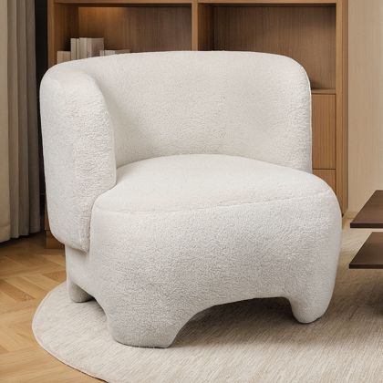 Buy  Upholstered Armchair - Bouclé Fabric Lounge Chair - Janko White 61296 - in the EU