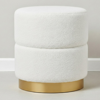 Buy Round Pouf Upholstered in Bouclé Fabric - Leta White 61299 - prices 