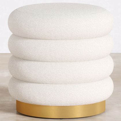 Buy Round Pouf Upholstered in Bouclé Fabric - Leonora White 61301 in the Europe