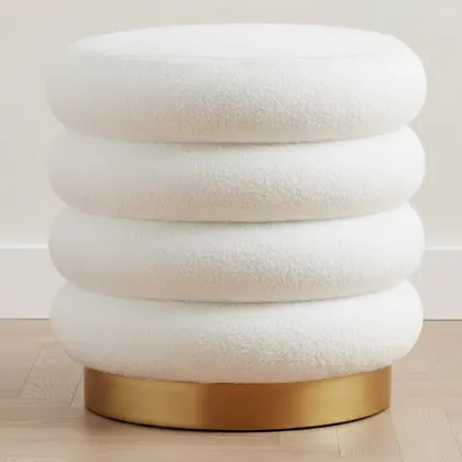 Buy Round Pouf Upholstered in Bouclé Fabric - Leonora White 61301 with a guarantee