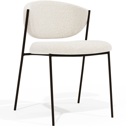 Buy Dining chair - Upholstered in Bouclé Fabric - Black Metal - Vara White 61332 in the Europe