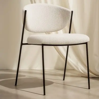 Buy Dining chair - Upholstered in Bouclé Fabric - Black Metal - Vara White 61332 at MyFaktory