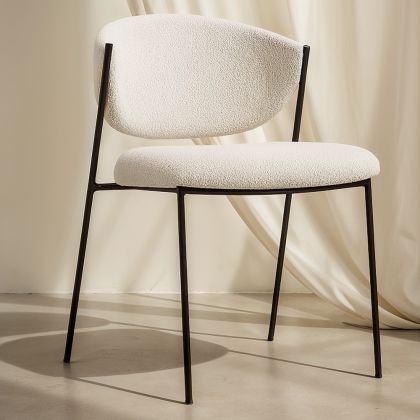 Buy Dining chair - Upholstered in Bouclé Fabric - Black Metal - Vara White 61332 with a guarantee