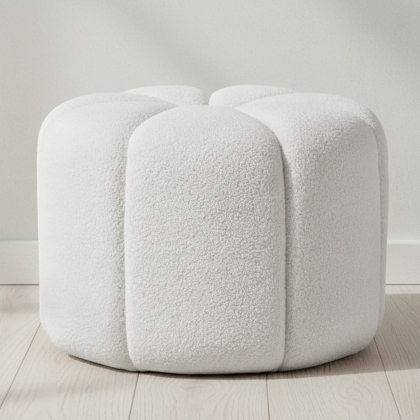Buy Round Ottoman Upholstered in Bouclé Fabric - Debri White 61306 - in the EU 